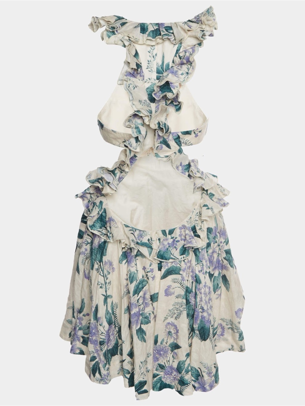 Zimmermann | Cream Hydrangea Floral Print Linen Cassia Mini Dress - Picture 2 of 9